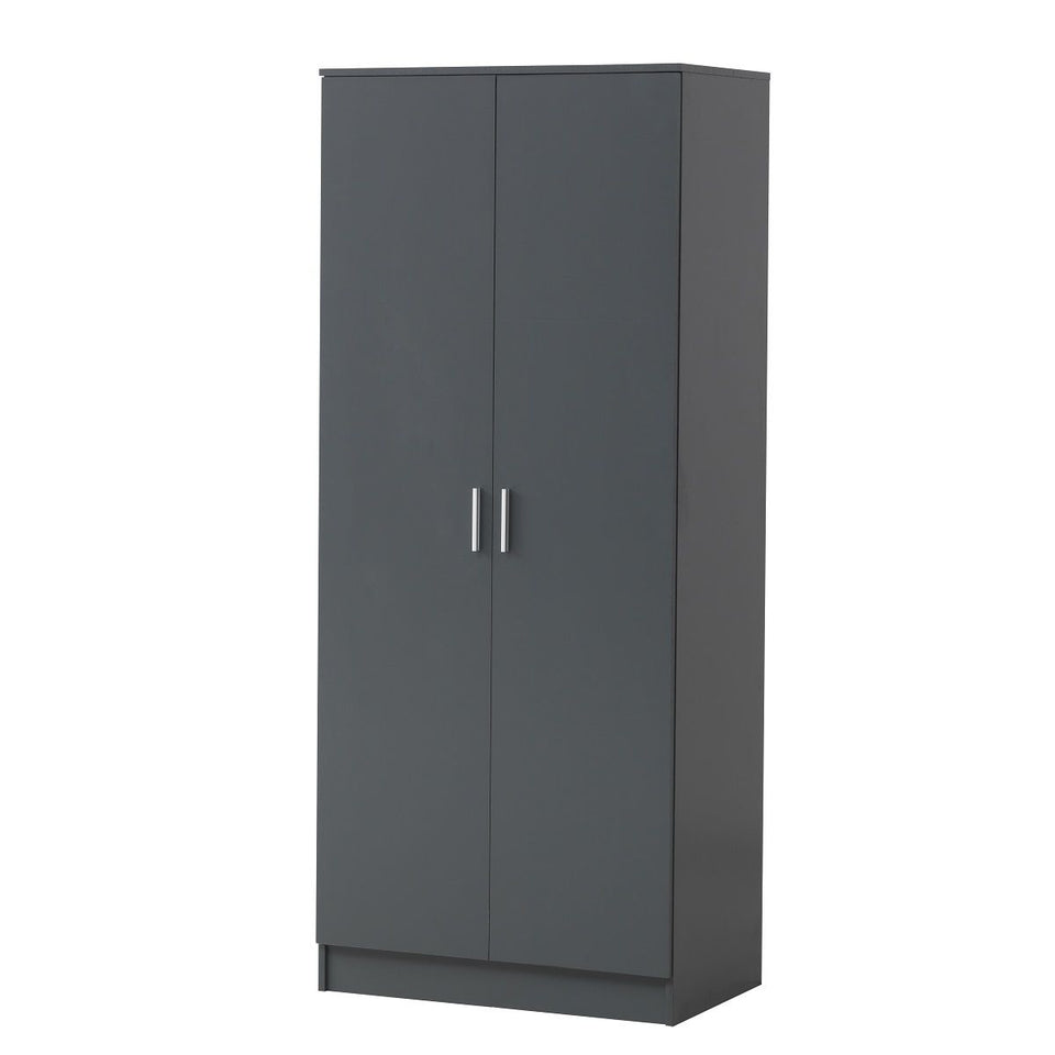 2 Door Wardrobe Storage Hanging Door Cupboard Hanging Rail and 1 interior Shelf