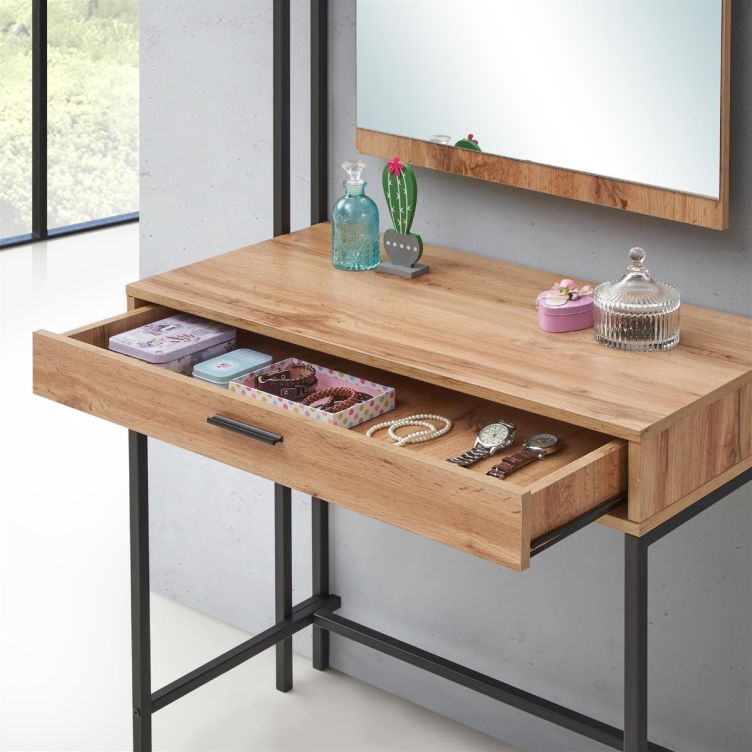 Dressing Table with Mirror Modern Makeup Vanity Table for Stylish Bedrooms- Wotan Oak