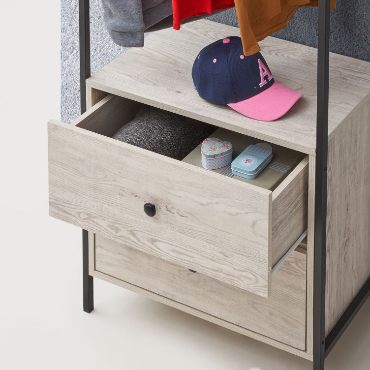 Open Wardrobe with 2 Drawers  2 Shelves – Wardrobe Storage with Hanging Space and Shelving