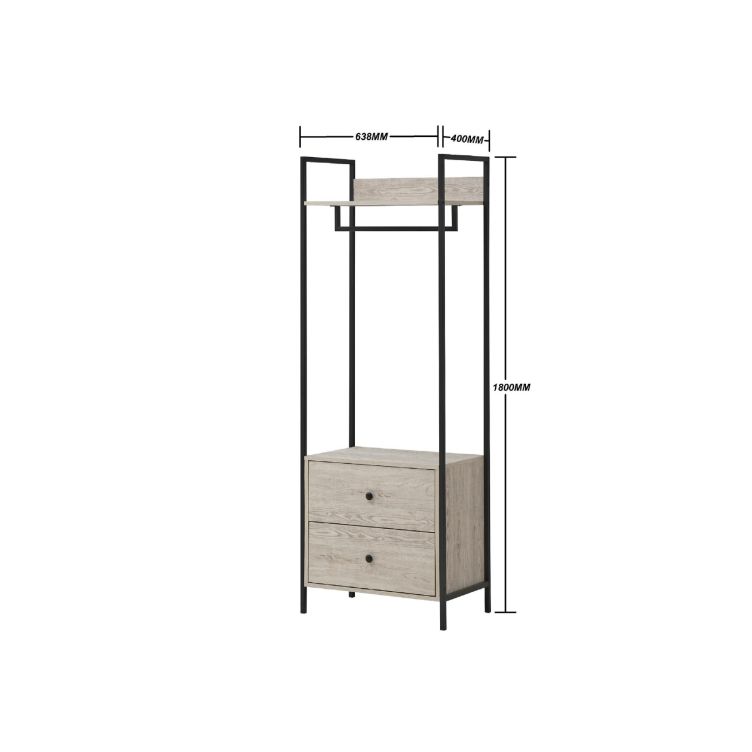 Open Wardrobe with 2 Drawers  2 Shelves – Wardrobe Storage with Hanging Space and Shelving