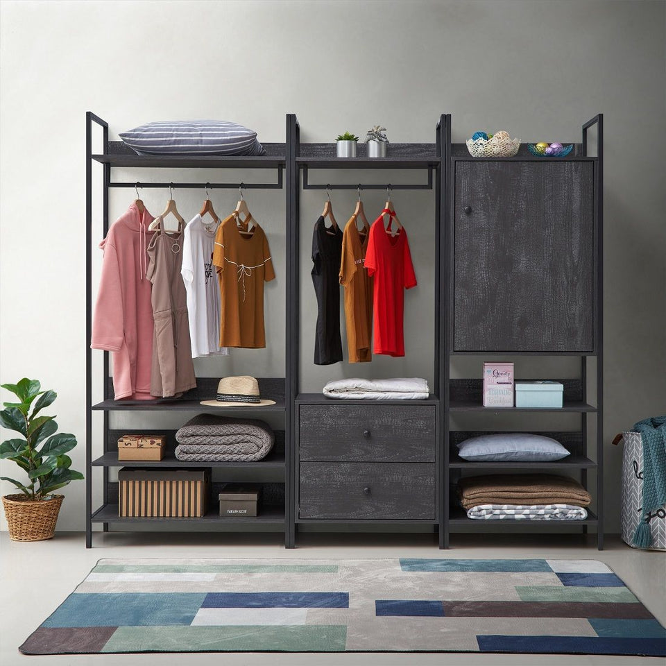 Open Wardrobe with 2 Drawers  2 Shelves – Wardrobe Storage with Hanging Space and Shelving