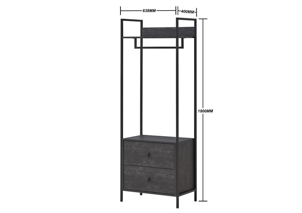 Open Wardrobe with 2 Drawers  2 Shelves – Wardrobe Storage with Hanging Space and Shelving