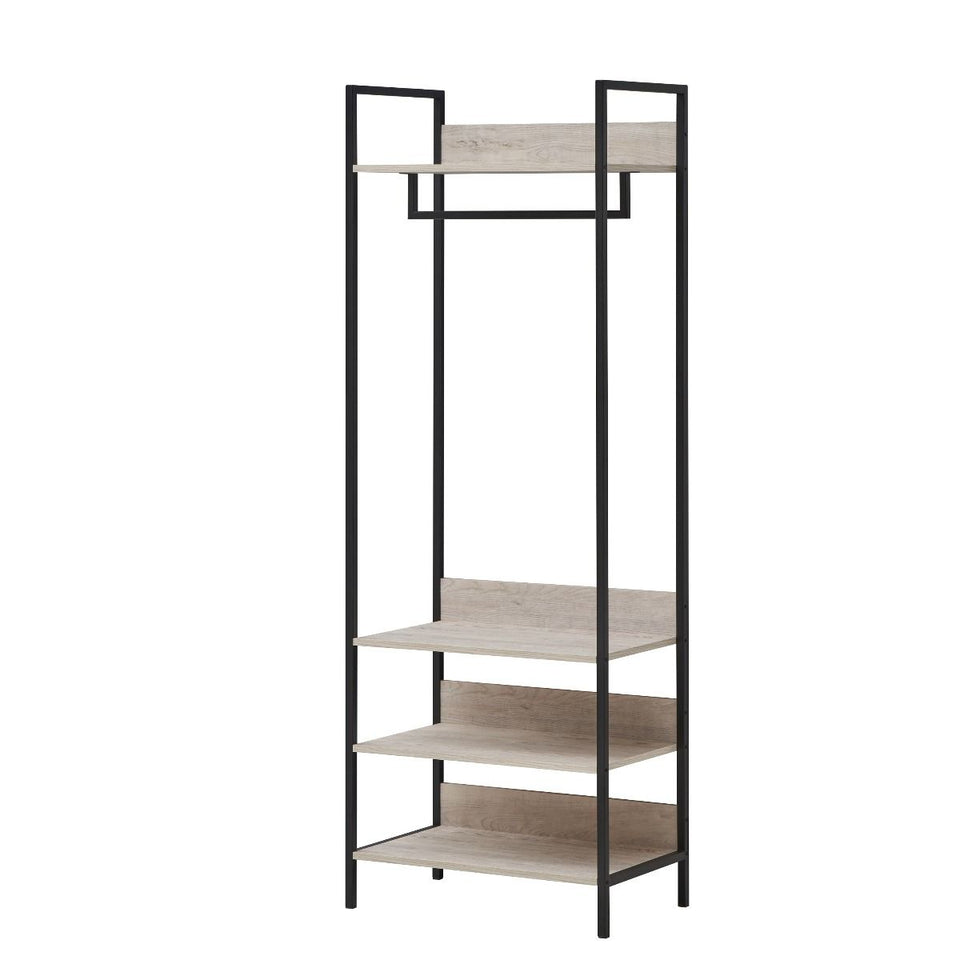Open Wardrobe with 4 Shelves Wardrobe Storage with Hanging Rail for Small Space Solutions