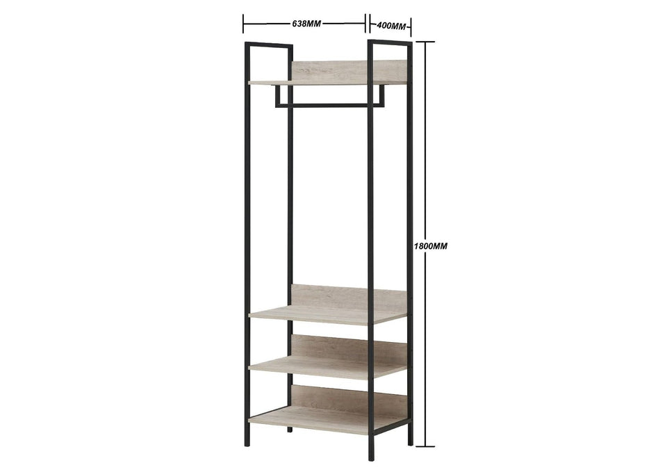 Open Wardrobe with 4 Shelves Wardrobe Storage with Hanging Rail for Small Space Solutions