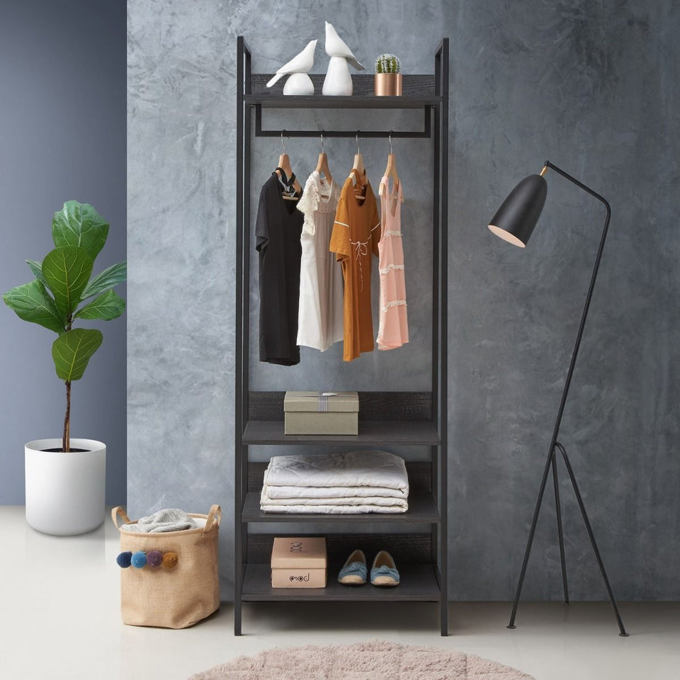 Open Wardrobe with 4 Shelves Wardrobe Storage with Hanging Rail for Small Space Solutions
