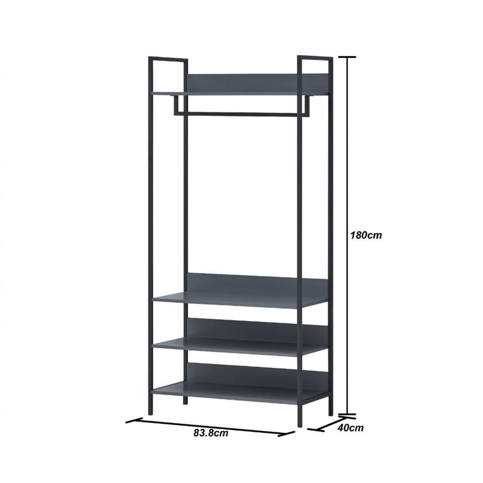 3 Piece Open Wardrobe Bedroom Furniture Set Wardrobe Drawers Metal Frame and Legs-– Stylish Storage Solution