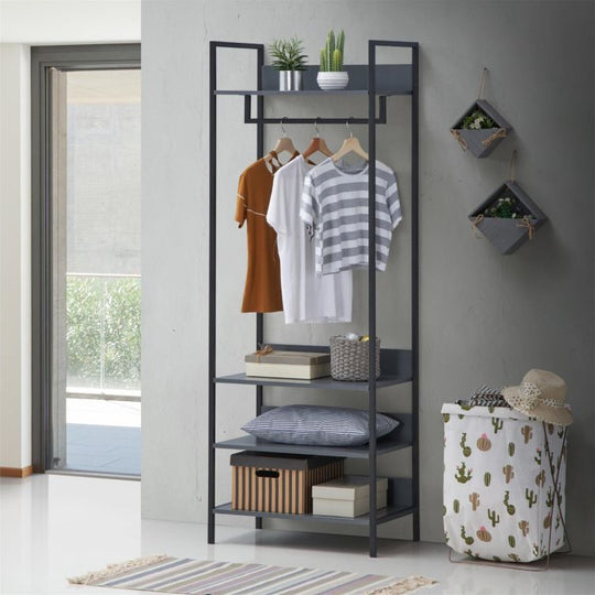 Open Wardrobe with 4 Shelves Wardrobe Storage and Hanging Rail for Small Space Solutions