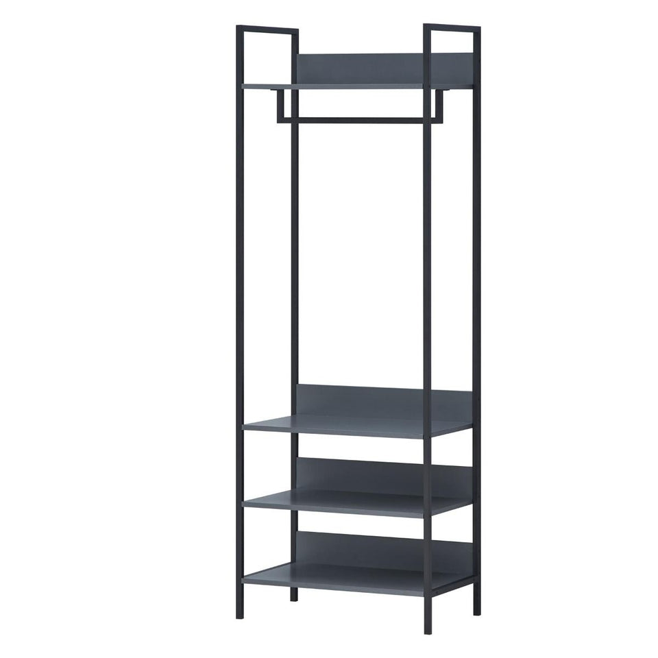 Open Wardrobe with 4 Shelves Wardrobe Storage and Hanging Rail for Small Space Solutions