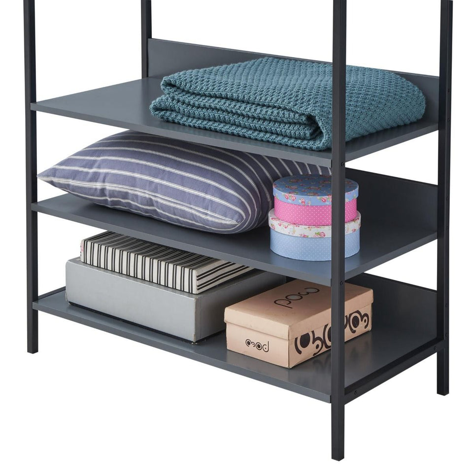 Open Wardrobe with 4 Shelves Wardrobe Storage and Hanging Rail for Small Space Solutions