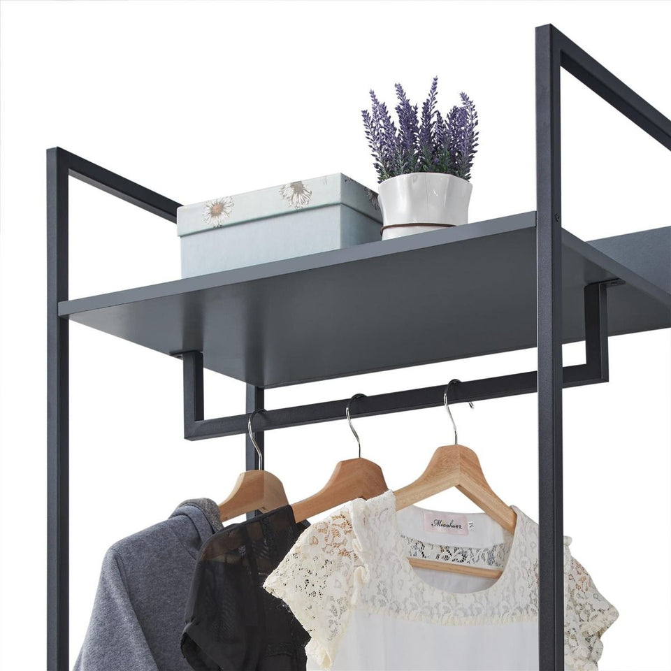Open Wardrobe with 4 Shelves Wardrobe Storage and Hanging Rail for Small Space Solutions