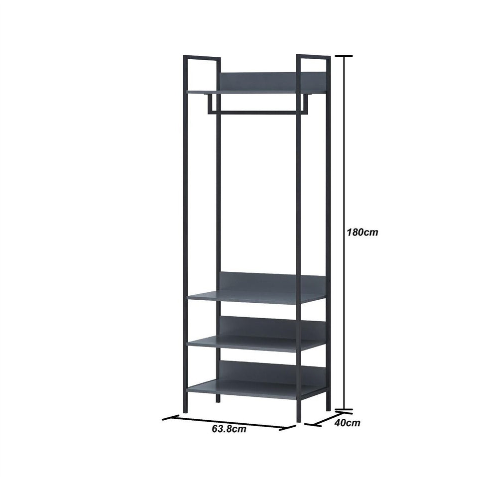Open Wardrobe with 4 Shelves Wardrobe Storage and Hanging Rail for Small Space Solutions