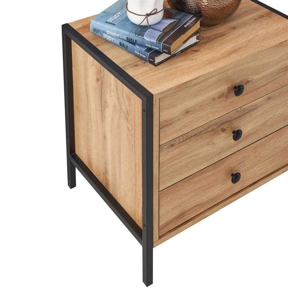 Modern Dark Grey Nightstand with 3 Drawers Stylish Bedside Table for Contemporary Homes
