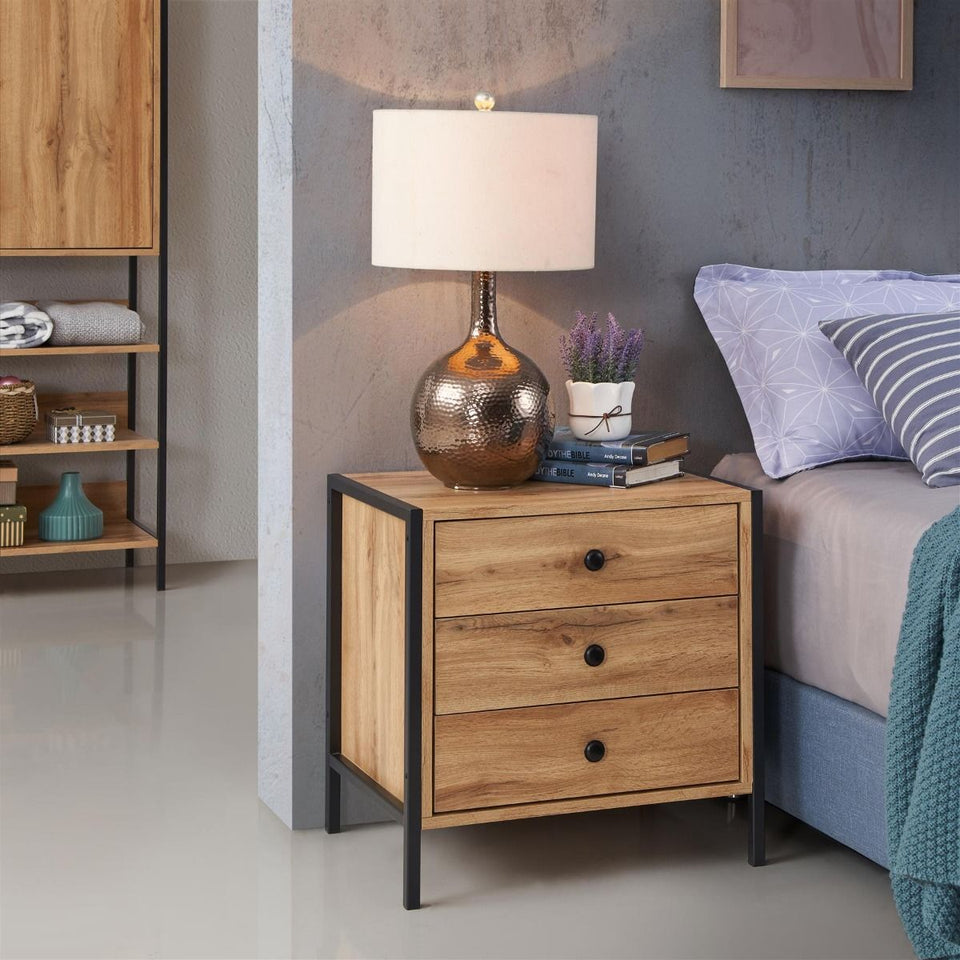 Modern Dark Grey Nightstand with 3 Drawers Stylish Bedside Table for Contemporary Homes