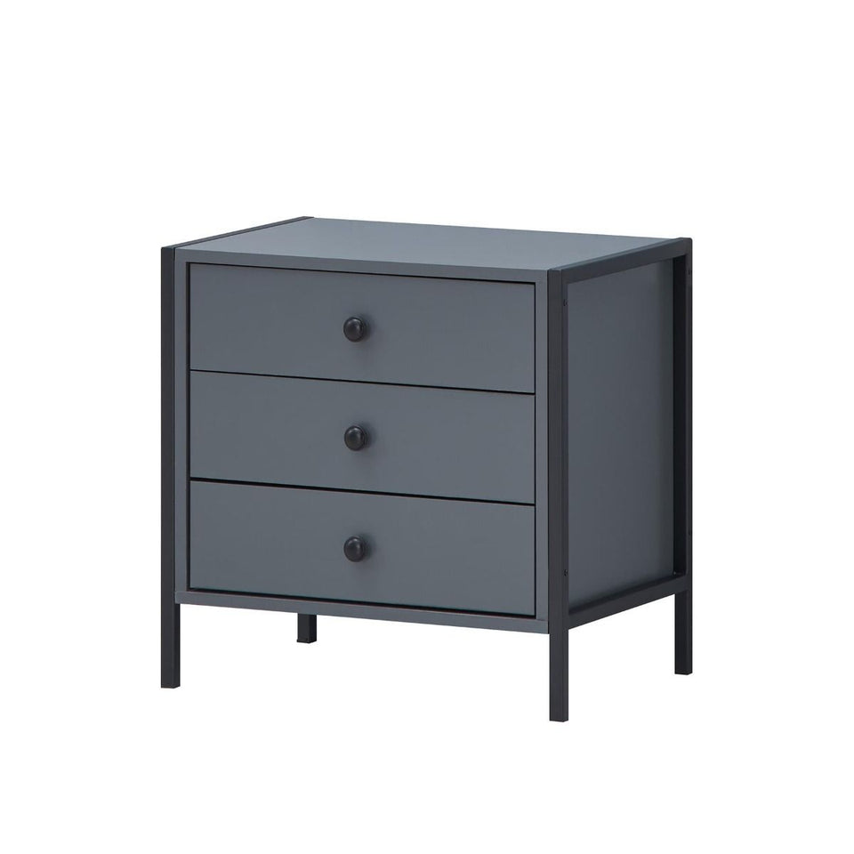 Modern Dark Grey Nightstand with 3 Drawers Stylish Bedside Table for Contemporary Homes