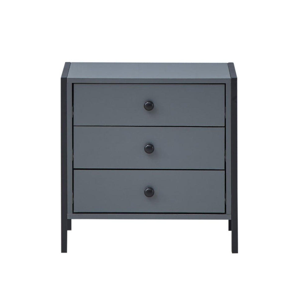 Modern Dark Grey Nightstand with 3 Drawers Stylish Bedside Table for Contemporary Homes