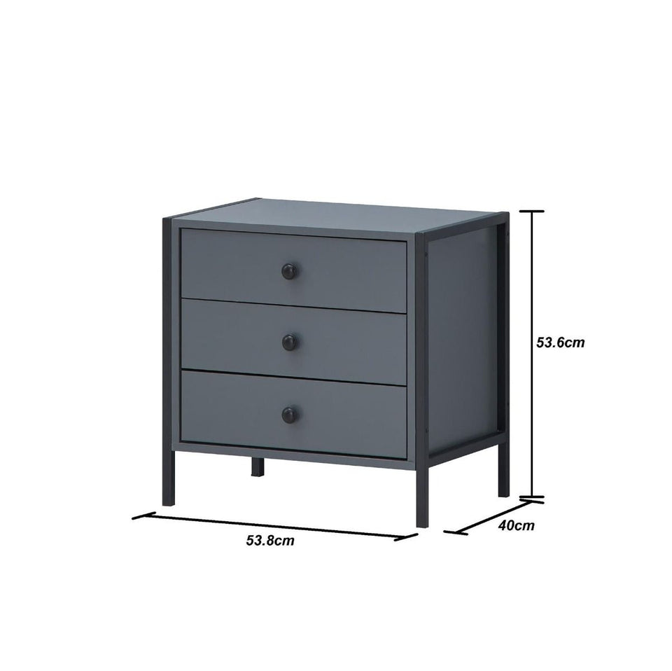 Modern Dark Grey Nightstand with 3 Drawers Stylish Bedside Table for Contemporary Homes