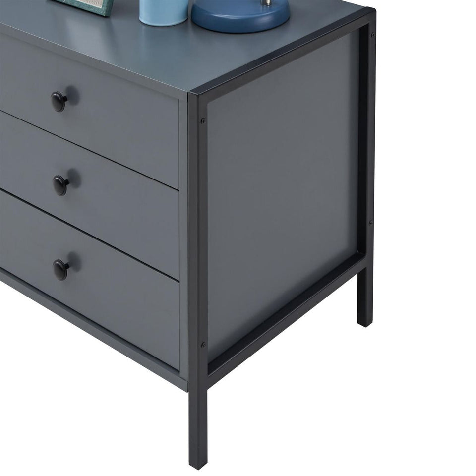 Modern Dark Grey Nightstand with 3 Drawers Stylish Bedside Table for Contemporary Homes