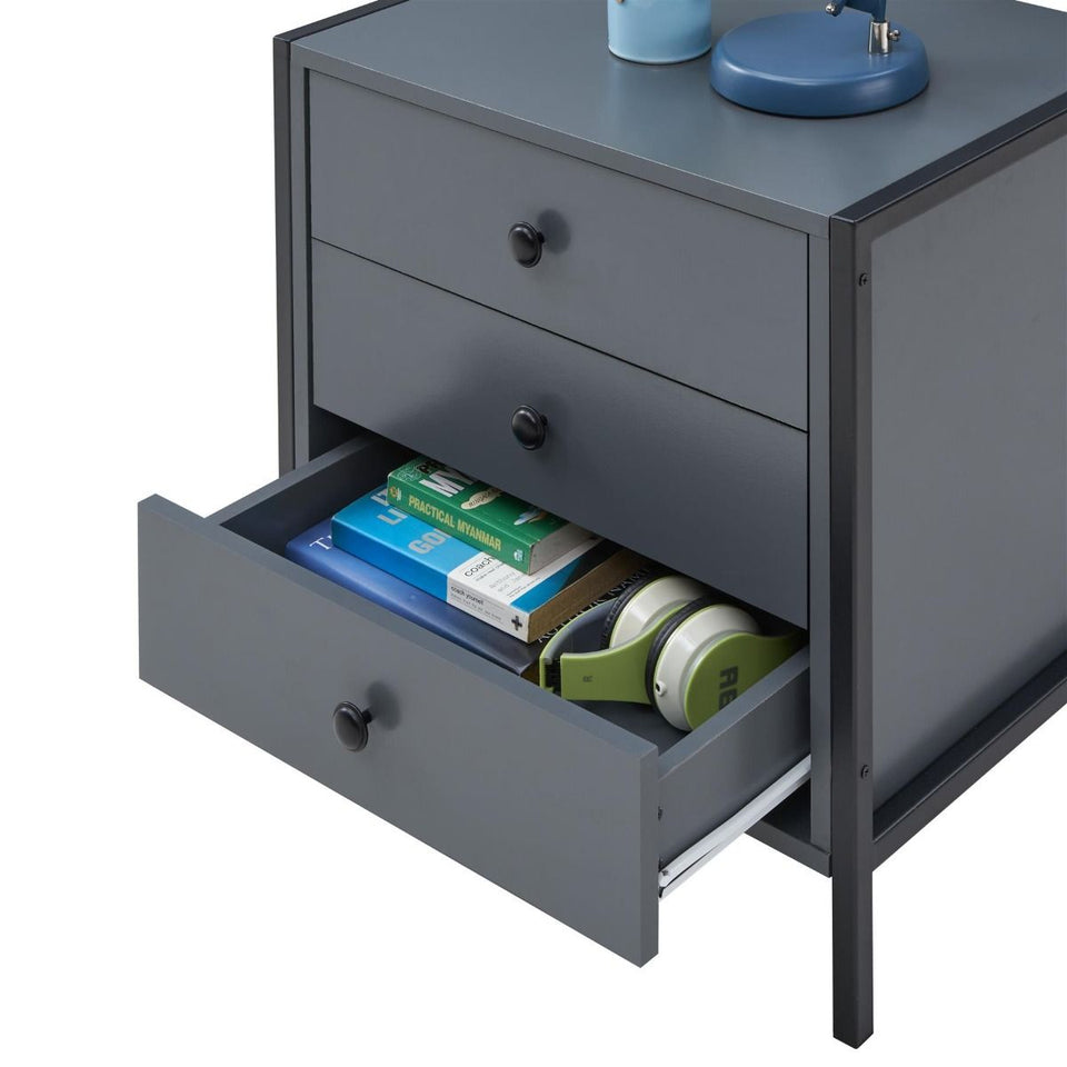 Modern Dark Grey Nightstand with 3 Drawers Stylish Bedside Table for Contemporary Homes