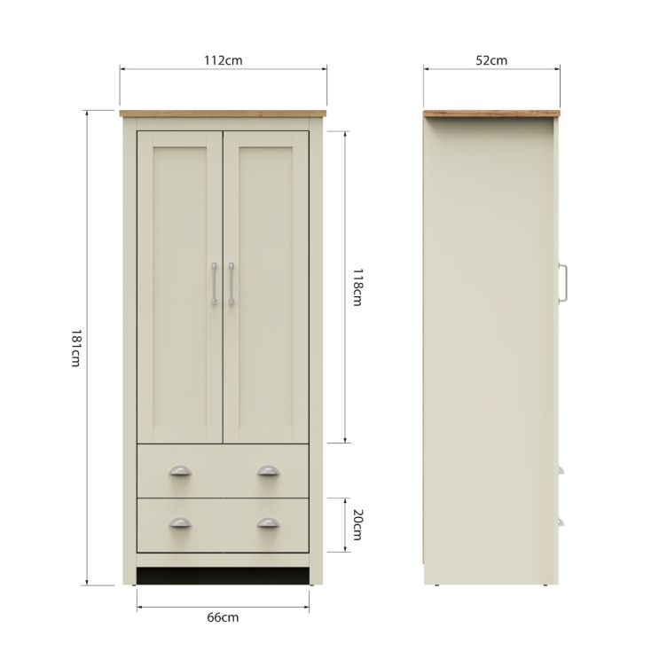Ite 2 Door Wardrobe with Storage, Hanging Rail, Shelving, and Drawers Cream & Oak Effect