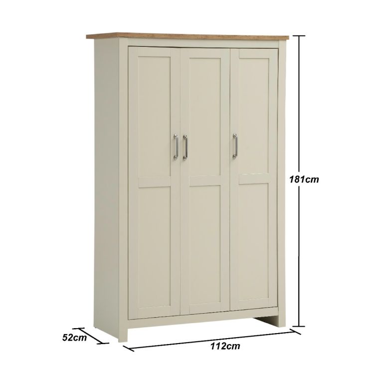 Ite 3 Piece Bedroom Set - 3 Door Wardrobe, 2+2 Chest of Drawers, 2 Drawer Bedside Table - Cream and Oak Effect