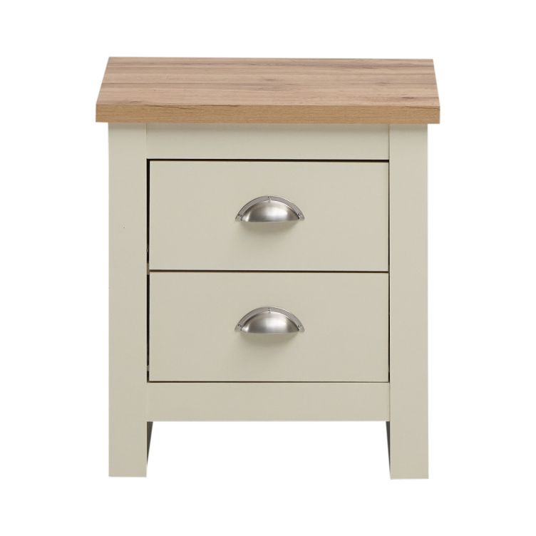 Ite Cream Nightstand with 2 Drawers Stylish Bedroom Bedside Table with Oak Effect Top