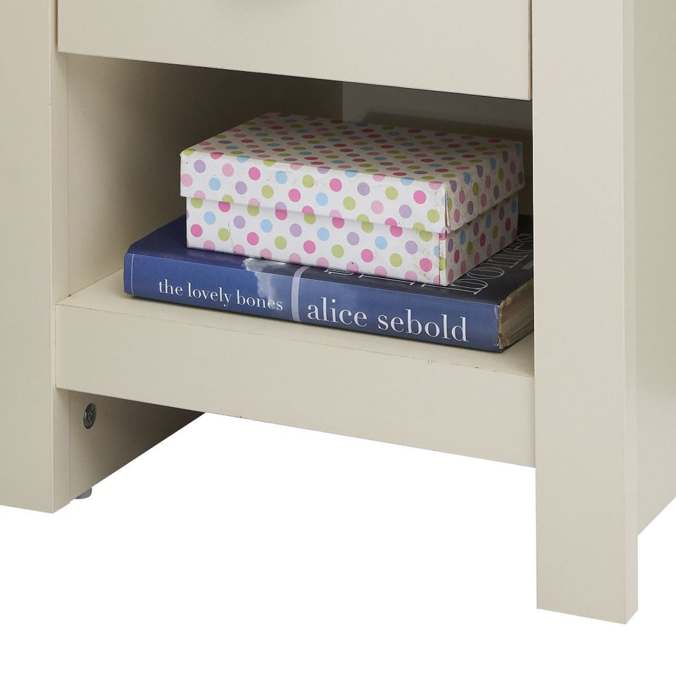 Cream Nightstand with 1 Drawer Versatile Bedside Table with Oak Effect Top & Shelf