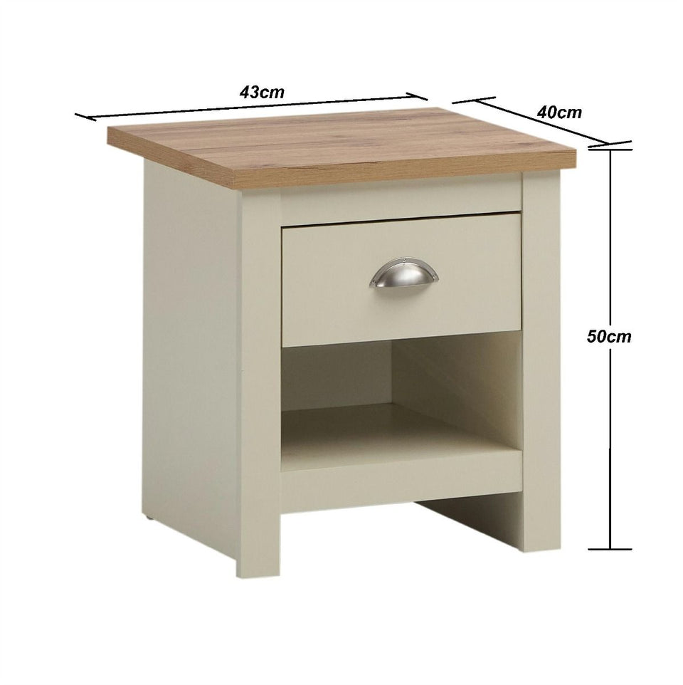 Cream Nightstand with 1 Drawer Versatile Bedside Table with Oak Effect Top & Shelf