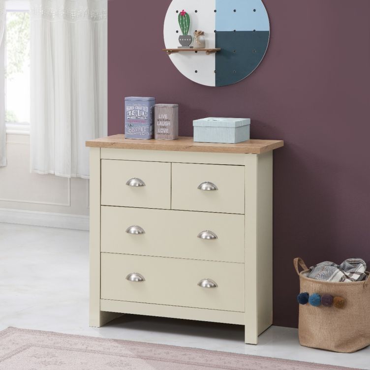Ite 3 Piece Bedroom Set - 3 Door Wardrobe, 2+2 Chest of Drawers, 2 Drawer Bedside Table - Cream and Oak Effect