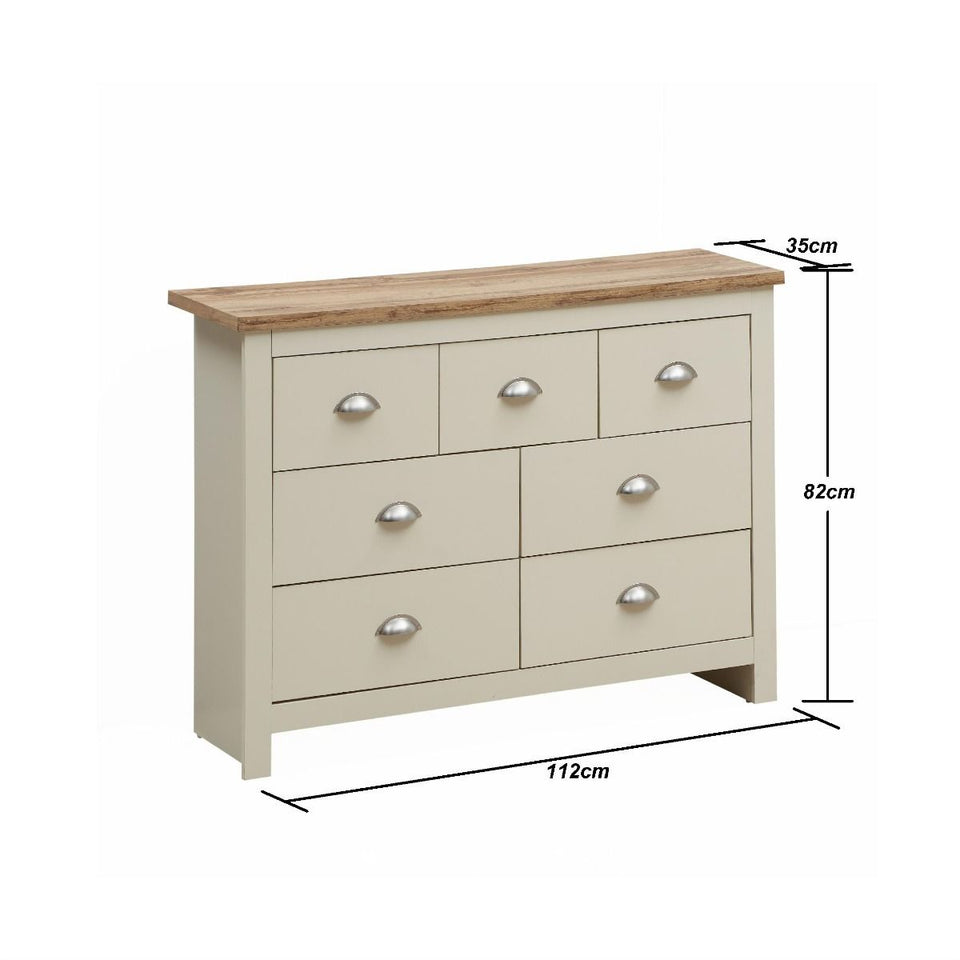 Ite 3 Piece Bedroom Set 3 Door Wardrobe, 3+4 Chest of Drawers, 2 Drawer Bedside Table - Cream and Oak Effect