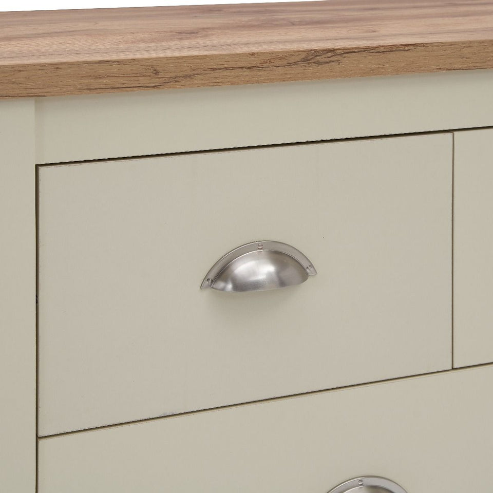 Cream Chest of 7 Drawers Bedroom Furniture Storage with Oak Effect Top and Steel Handles