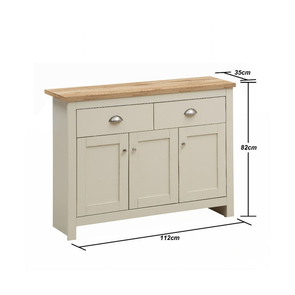 Cream Sideboard Cabinet with Oak Top – 3 Door 2 Drawer Storage Unit for Living or Dining Room