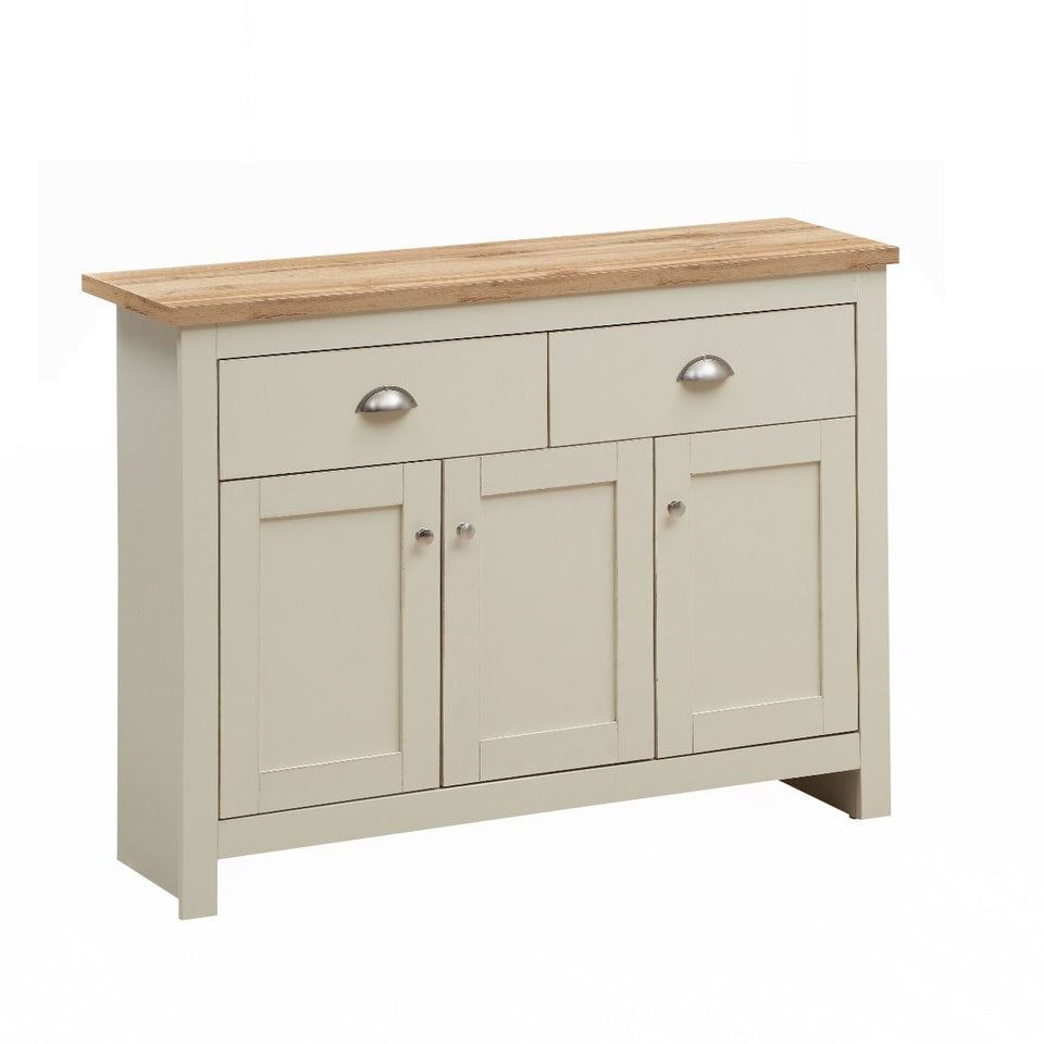 Cream Sideboard Cabinet with Oak Top – 3 Door 2 Drawer Storage Unit for Living or Dining Room