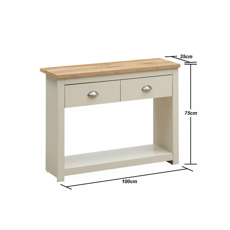 Ite Cream and Oak Effect Console Table 2 Drawer Sideboard Cabinet Storage for Living and Dining Room Furniture