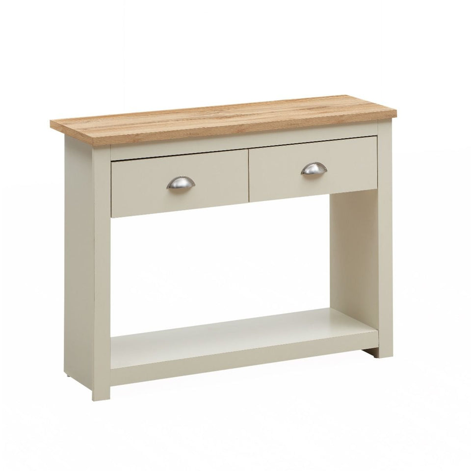 Ite Cream and Oak Effect Console Table 2 Drawer Sideboard Cabinet Storage for Living and Dining Room Furniture