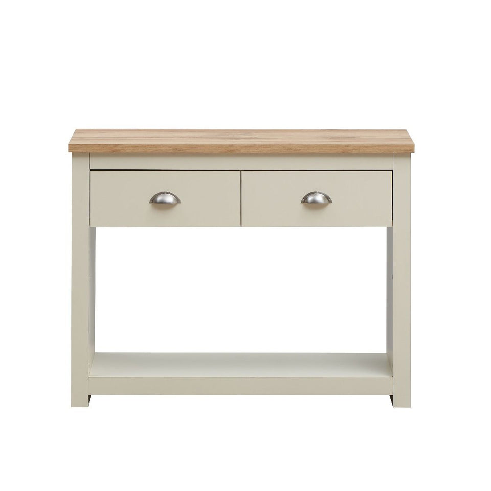 Ite Cream and Oak Effect Console Table 2 Drawer Sideboard Cabinet Storage for Living and Dining Room Furniture