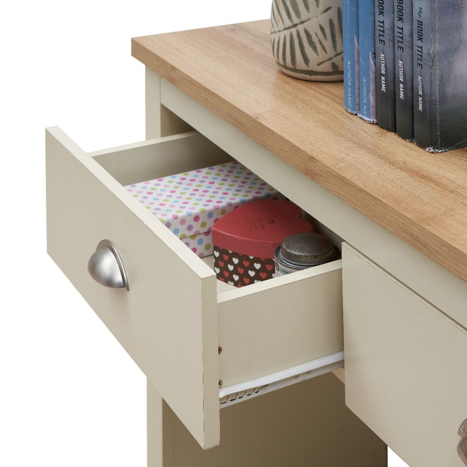 Ite Cream and Oak Effect Console Table 2 Drawer Sideboard Cabinet Storage for Living and Dining Room Furniture