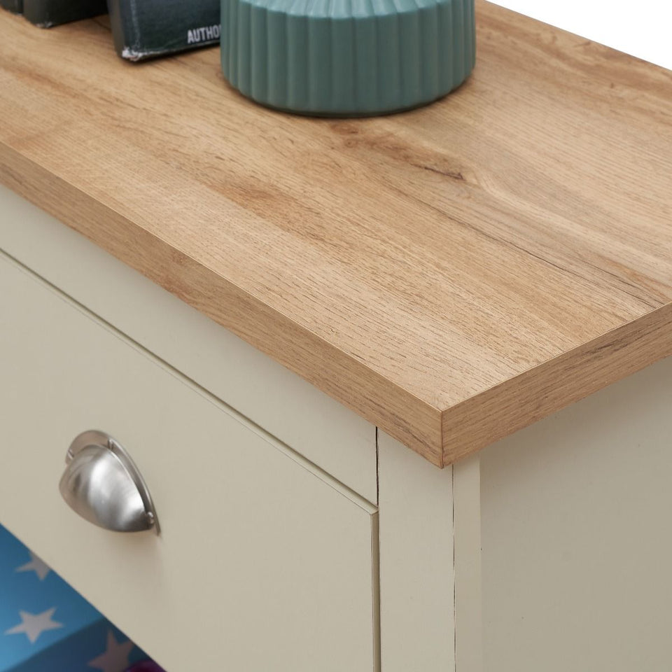 Ite Cream and Oak Effect Console Table 2 Drawer Sideboard Cabinet Storage for Living and Dining Room Furniture