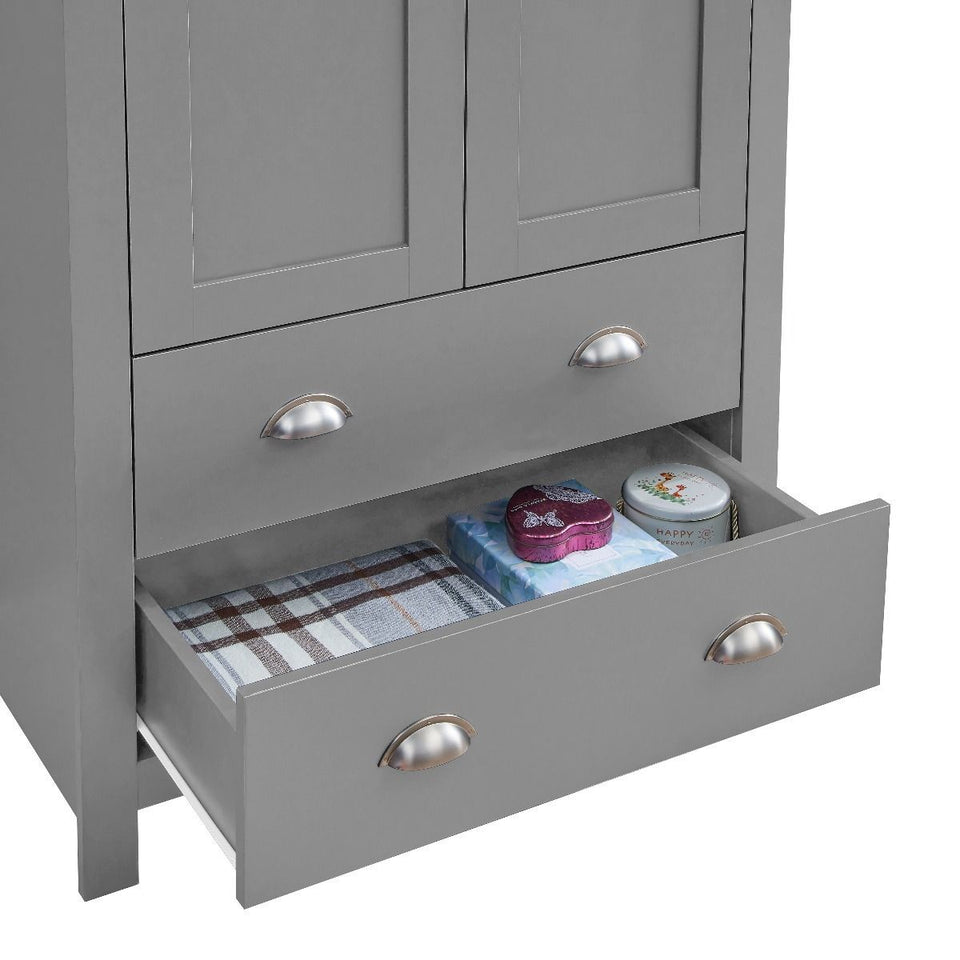 3 Piece Bedroom Furniture Set  2 Door Wardrobe, 7 Drawer Chest, and 1 Drawer Bedside Cabinet in Light Grey with Oak Tops
