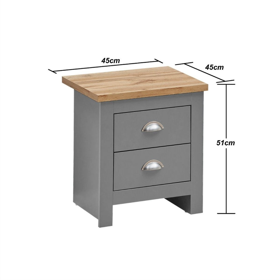 Nightstand with 2 Drawers Ite Range Light Grey & Oak Effect Bedroom Bedside Cabinet