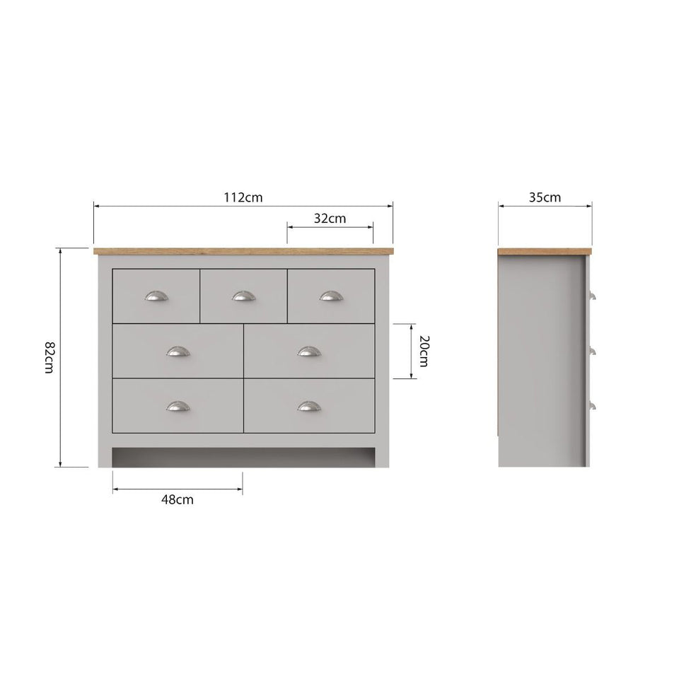 7 Drawer Chest of Drawers Stylish Bedroom Furniture Cabinet in Light Grey with Oak Top Storage Solution for Bedroom and Living Spaces