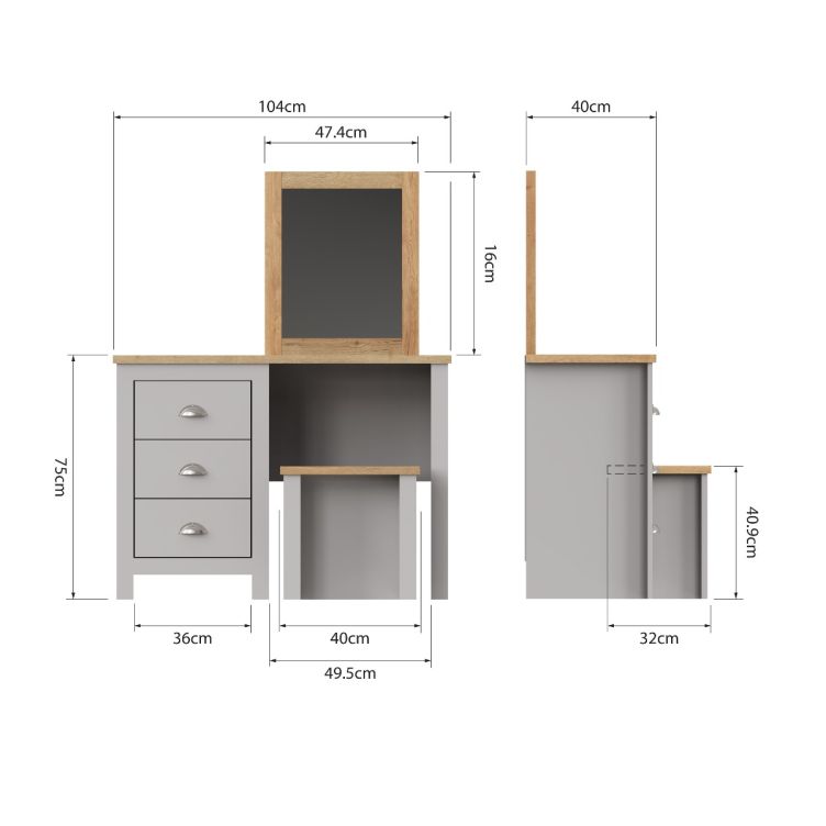 Dressing Table with 3 Drawers Makeup Desk Vanity Table in Light Grey with Cascading Oak Top