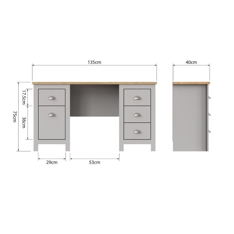 Home Desk Table with Drawers Study Office Computer Laptop Furniture- Grey