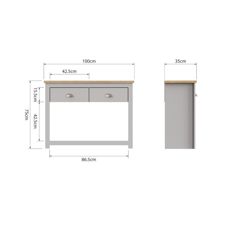 Console Table Sideboard Cabinet with Storage – 2 Solid Drawers and Door Unit in Light Grey with Oak Effect Top for Living and Dining Room Furniture