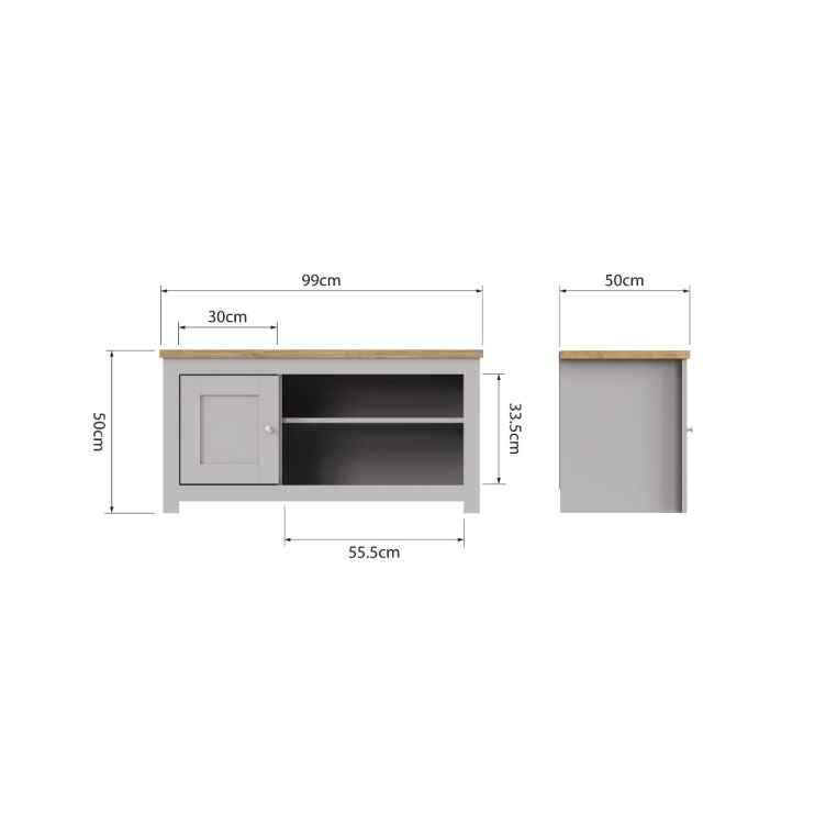 TV Stand Cabinet Unit – Modern TV Unit with 1 Door and Open Shelf in Light Grey with Cascading Oak Top