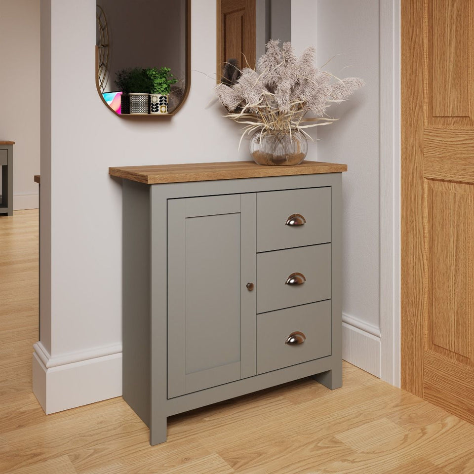 Sideboard Cabinet with 1 Door and 3 Solid Drawers Storage Buffet Unit for Living and Dining Room Furniture in Cream