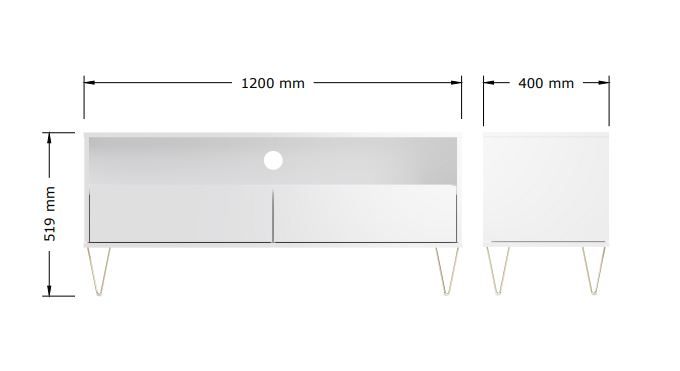 Fifi-Mo White TV Stand Cabinet Unit with 2 Drawers – Modern High Gloss TV Unit with Gold Legs