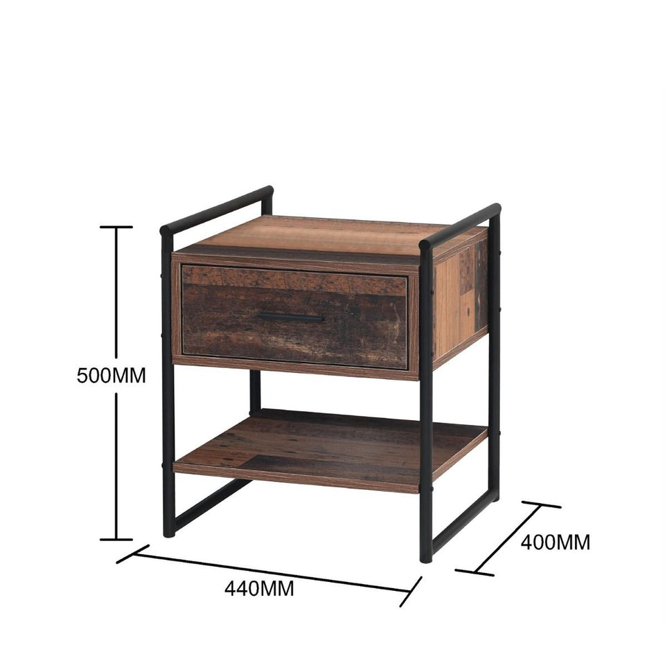 Modern Rustic Nightstand Bedside Table with 1 Drawer and Shelf – Ideal for Lamps and Storage