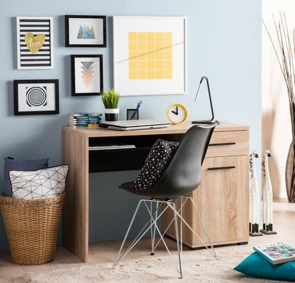 Elara Sonoma Oak Effect and Black Desk Home Office Desk, Study Table, Computer Desk, Laptop Workstation