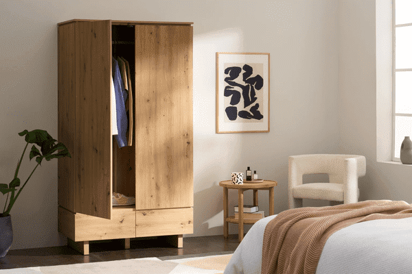 IBA Artisan Oak Double Wardrobe with 2 Doors & 2 Drawers – Elegant Bedroom Storage Furniture