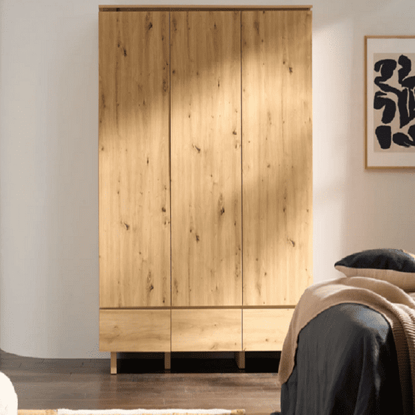 IBA Artisan Oak Effect Triple Wardrobe with 3 Doors and 3 Drawers Spacious Wardrobe Storage for Bedroom